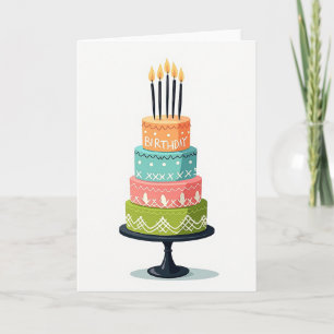 Cartão de Aniversário de Bolo Colorido