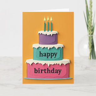 Cartão de Aniversário de Bolo Colorido Doce