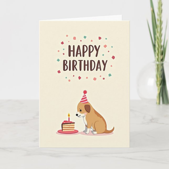 Cartão de Aniversário de Bolo com Cachorro Diverti (Frente)