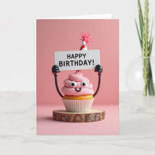 Cartão de Aniversário de Bolo com Chapéu de Festa