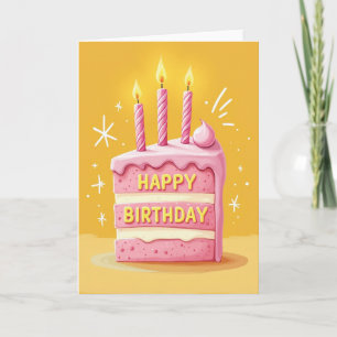 Cartão de Aniversário de Bolo com Cobertura Rosa