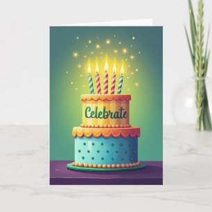 Cartão de Aniversário de Bolo de Celebração