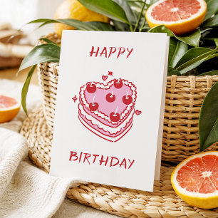 Cartão de Aniversário de Bolo de Coração Doce Rosa