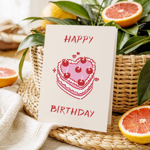 Cartão de Aniversário de Bolo de Coração Doce Rosa