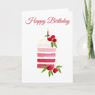 Cartão de Aniversário de Bolo de Framboesa Aquarel
