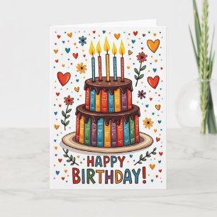 Cartão de Aniversário de Bolo de Livro Caprichoso