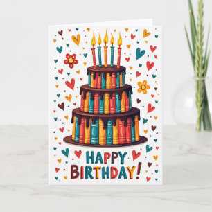 Cartão de Aniversário de Bolo de Livro Doce