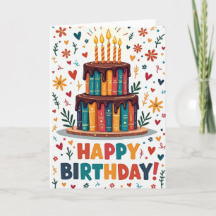 Cartão de Aniversário de Bolo de Livros