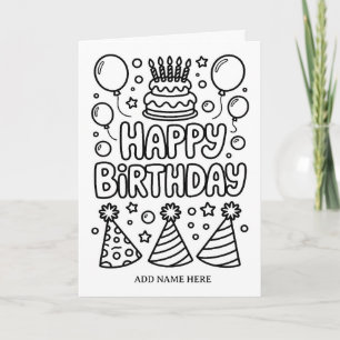 cartão de aniversário de bolo dobrado para colorir