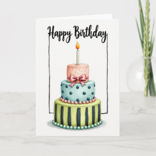 Cartão de Aniversário de Bolo Emoldurado