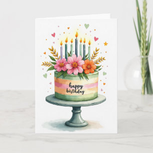 Cartão de Aniversário de Bolo Floral