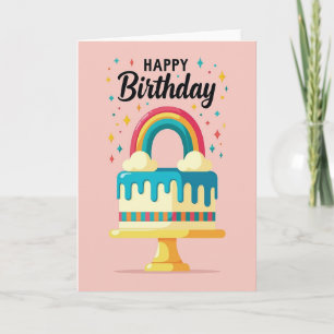 Cartão de Aniversário de Bolo Listrado Doce