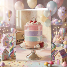 Cartão de Aniversário de Bolo Pastel Caprichoso pa