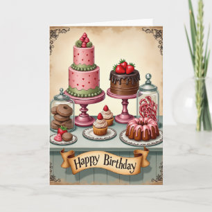 Cartão de Aniversário de Bolo Rosa Doce