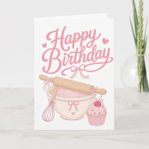 Cartão de Aniversário de Bolo Rosado Bonito