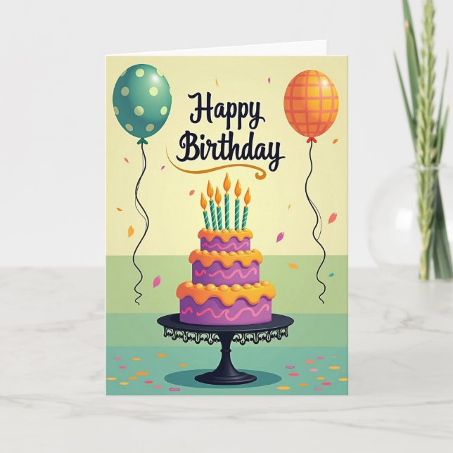 Cartão de Aniversário de Bolo Roxo (Frente)