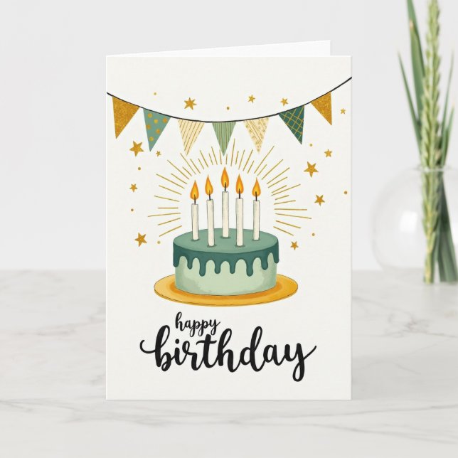 Cartão de Aniversário de Bolo Verde (Frente)