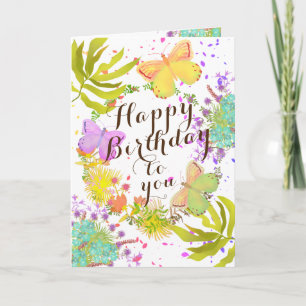 Cartão de Aniversário de Borboletas Florais