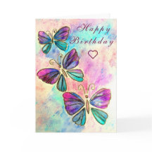 Cartão de Aniversário de Borboletas Rosa Púrpura