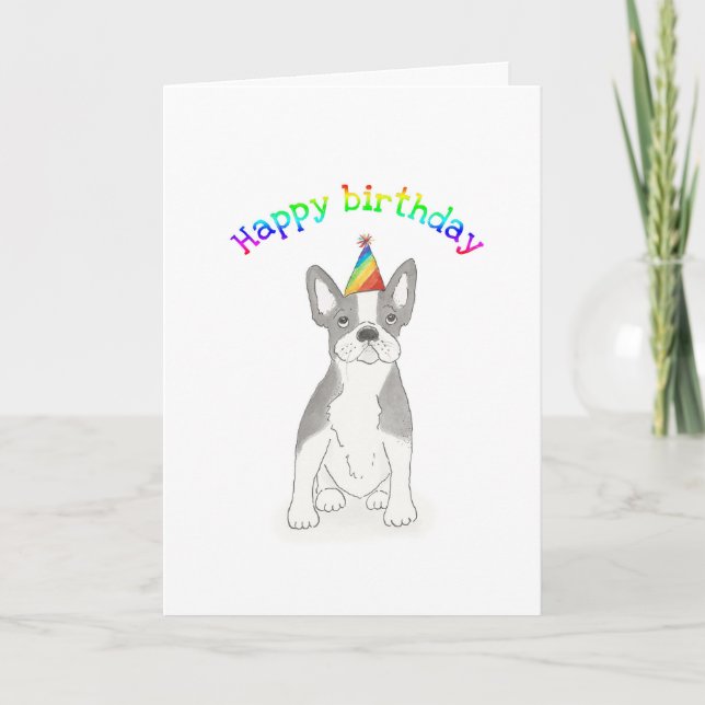 Cartão de aniversário de buldogue francês (Frente)