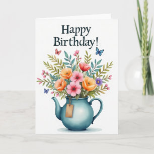 Cartão de Aniversário de Buquê de Chá Elegante
