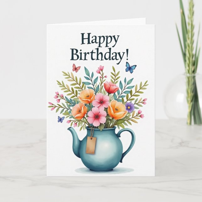 Cartão de Aniversário de Buquê de Chá Elegante (Frente)