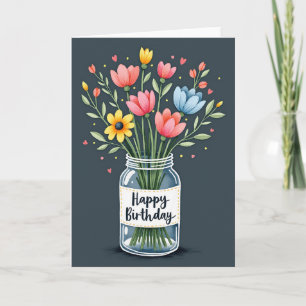 Cartão de Aniversário de Buquê Vibrante