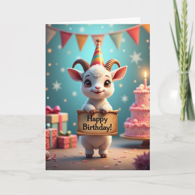 Cartão de Aniversário de Cabritinho Fofo (Frente)