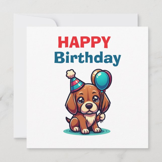 Cartão de Aniversário de Cachorrinho de Desenho -  (Frente)