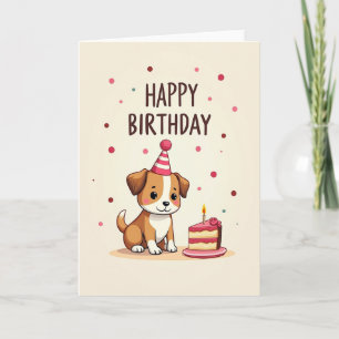 Cartão de Aniversário de Cachorrinho Festivo