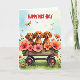 Cartão de Aniversário de Cachorrinho Floral