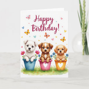 Cartão de aniversário de cachorrinho fofo