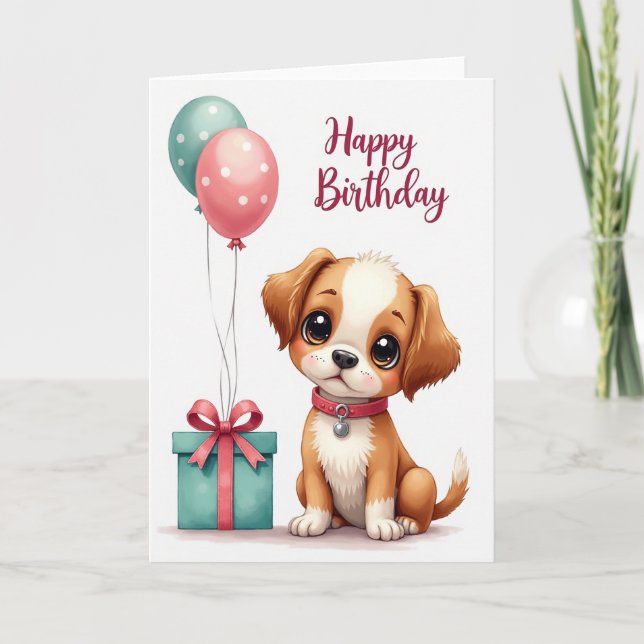 Cartão de Aniversário de Cachorrinho Fofo (Frente)