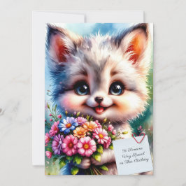 Cartão de aniversário de cachorrinho fofo com flor