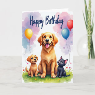 Cartão de Aniversário de Cachorrinho Gatinho