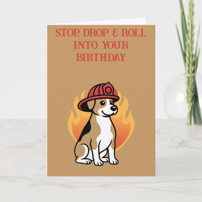 Cartão de Aniversário de Cachorro Bombeiro (Frente)