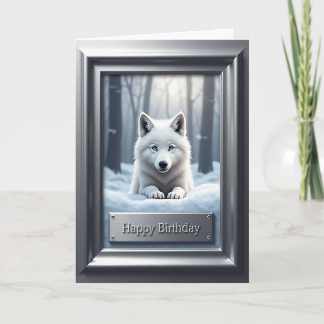 Cartão de Aniversário de Cachorro Branco Alegre (Frente)