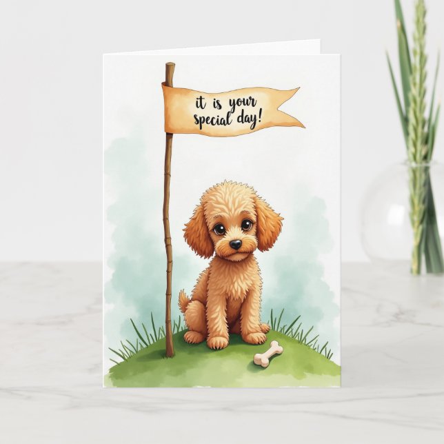 Cartão de Aniversário de Cachorro com Arte Doce (Frente)