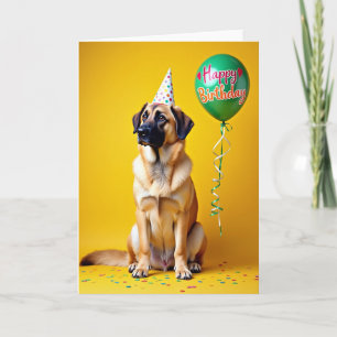 Cartão de aniversário de cachorro com chapéu festi