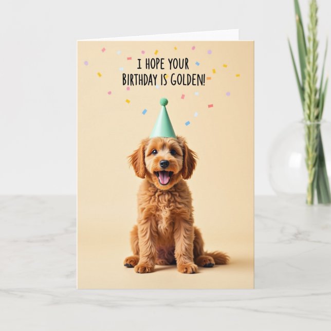 Cartão de Aniversário de Cachorro Dourado (Frente)