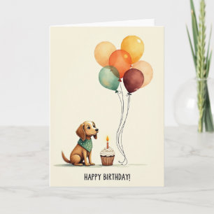 Cartão de Aniversário de Cachorro em Aquarela