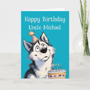 Cartão de Aniversário de Cachorro Husky Caprichoso