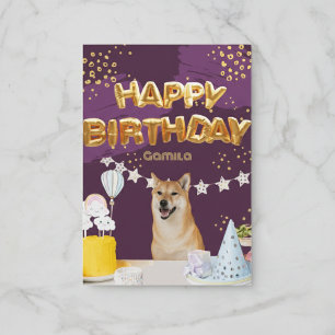 Cartão de aniversário de cachorro Shiba Inu roxo