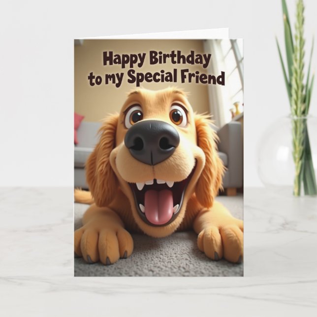 Cartão de Aniversário de Cachorro Sorridente (Frente)