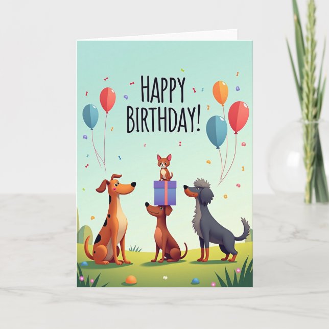 Cartão de Aniversário de Cachorros Alegres (Frente)