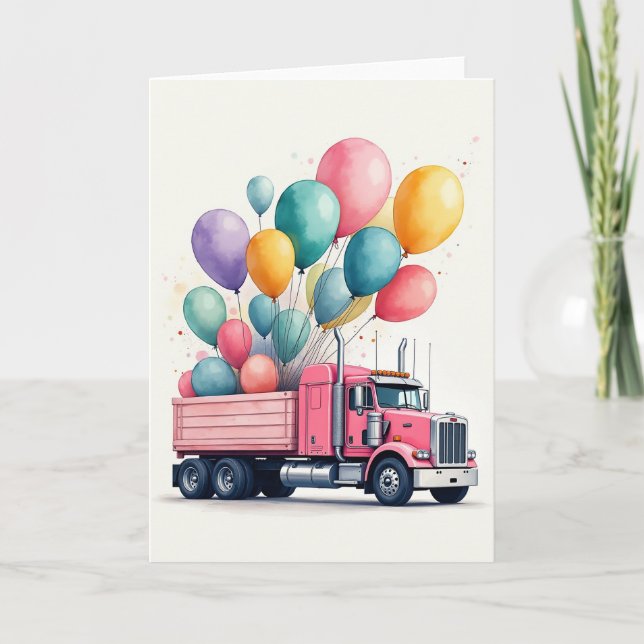 Cartão de Aniversário de Caminhão Rosa (Frente)