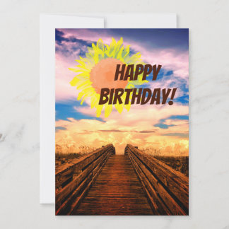 Cartão de aniversário de caminho de praia