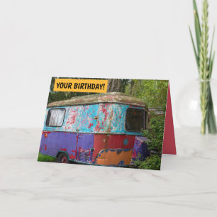 CARTÃO DE ANIVERSÁRIO DE CAMPER HIPPIE VINTAGE HIP