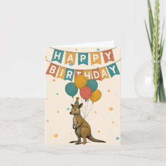 Cartão de aniversário de canguru - Animal bonito c
