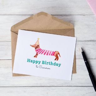 Cartão de Aniversário de Cão de Dachshund Desenhad
